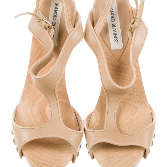 Manolo Blahnik Nude Studded Stacked Heel Sandals Women’s Size 40 - Picture 4 of 4